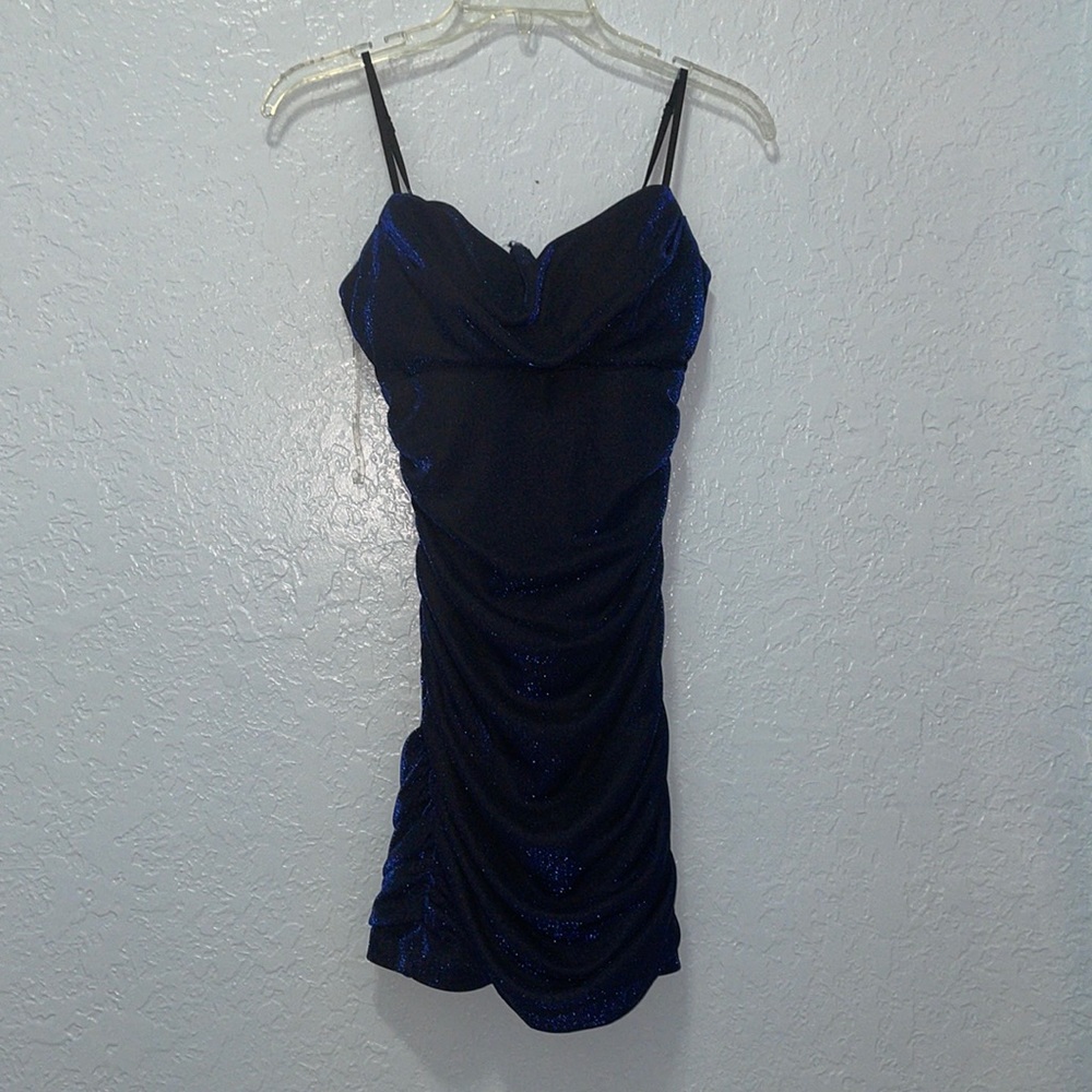 Honey and Rosie Xs Sleeveless Spaghetti Strap Metallic Knit Ruched Sheath Dress